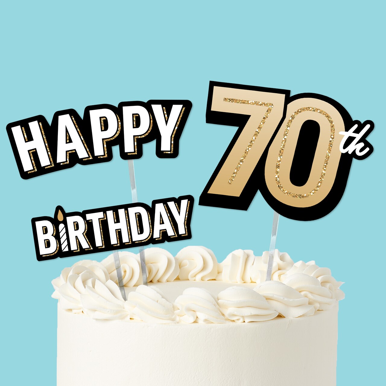 Big Dot of Happiness 70th Birthday Cake Topper Set, Black and Gold Happy 70th Birthday Party Decorations for Adult Milestone Celebrations